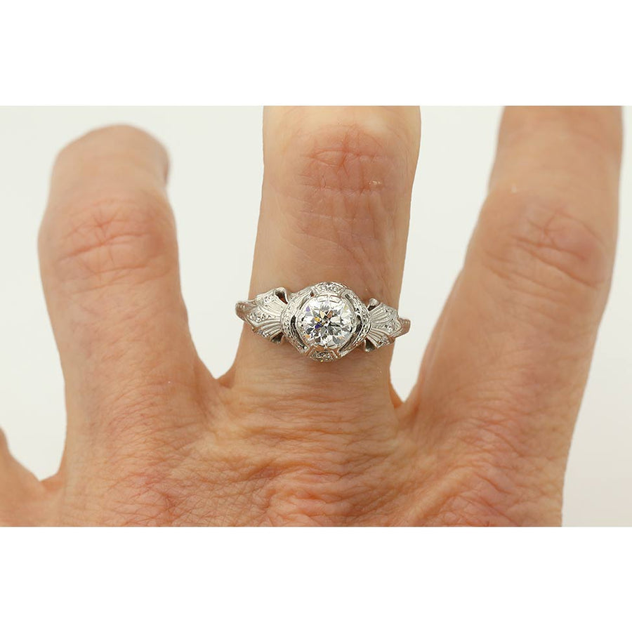 Art Deco .65 Ct Old European Cut Platinum Engagement Ring