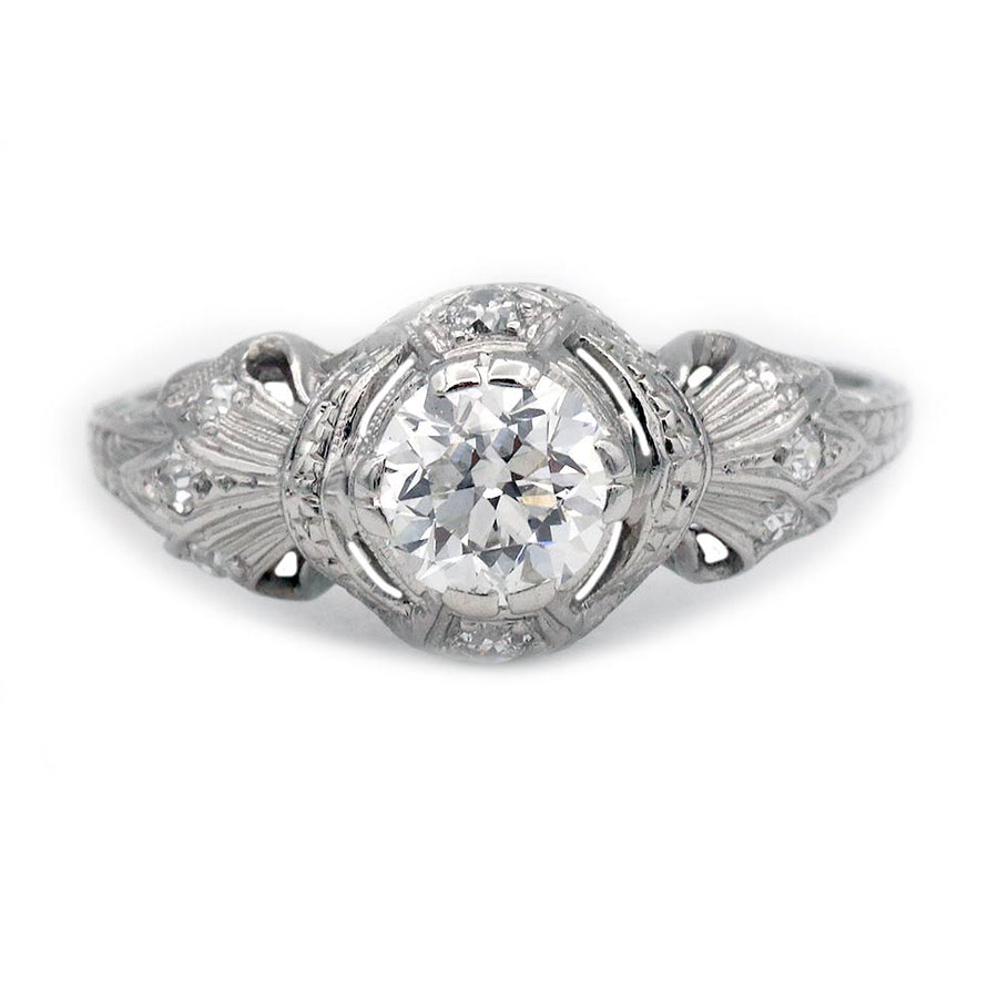Art Deco .65 Ct Old European Cut Platinum Engagement Ring