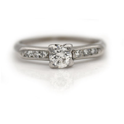 Platinum Diamond Engagement Ring Circa 1940's .45 Carat I/VS2