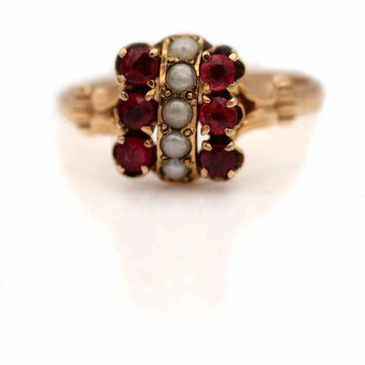 Delicate Victorian Garnet & Pearl Engagement Ring