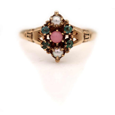 Rare Victorian Pink Opal Alexandrite and Pearl Wedding Ring