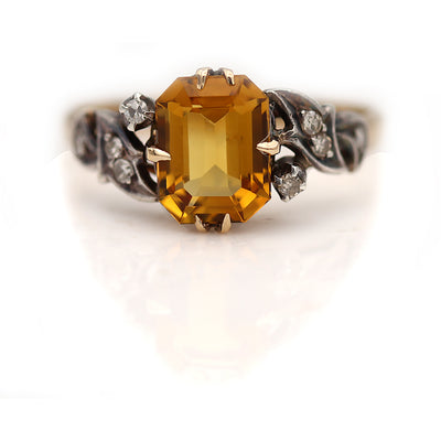 Antique 1.50 Ct Emerald Cut Citrine Gemstone Engagement Ring