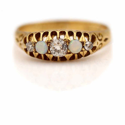 Timeless Victorian Old Mine Cut Diamond & Opal Wedding Ring