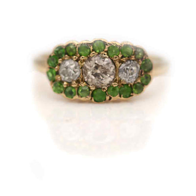 Old Mine Cut Champagne Diamond & Demantoid Garnet Engagement Ring