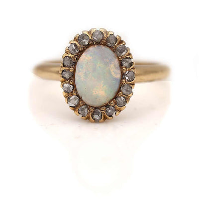 Delicate Victorian Opal & Rose Cut Diamond Halo Engagement Ring