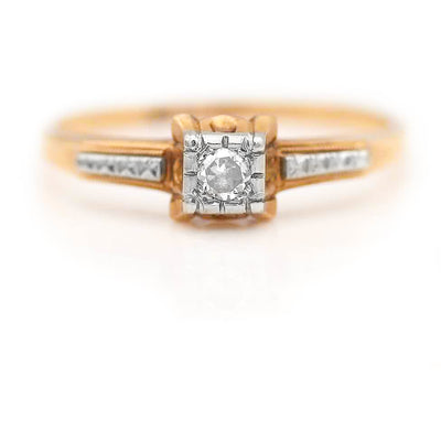 Victorian .10 CTW Geometric Square Antique Diamond Engagement Ring 