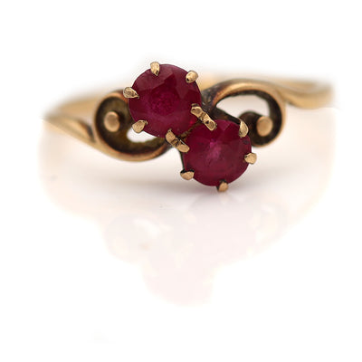 Antique Twin Stone Synthetic Ruby Engagement Ring
