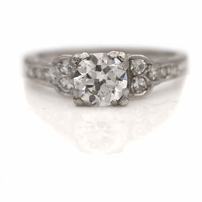 Intricate Art Deco Old European Cut Diamond Engagement Ring GIA .81 G/SI2