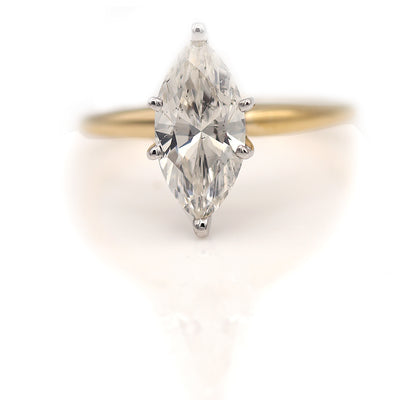 Circa 1990s Vintage Marquise Diamond Solitaire Engagement Ring GIA 1.51 Ct H/I1 Center