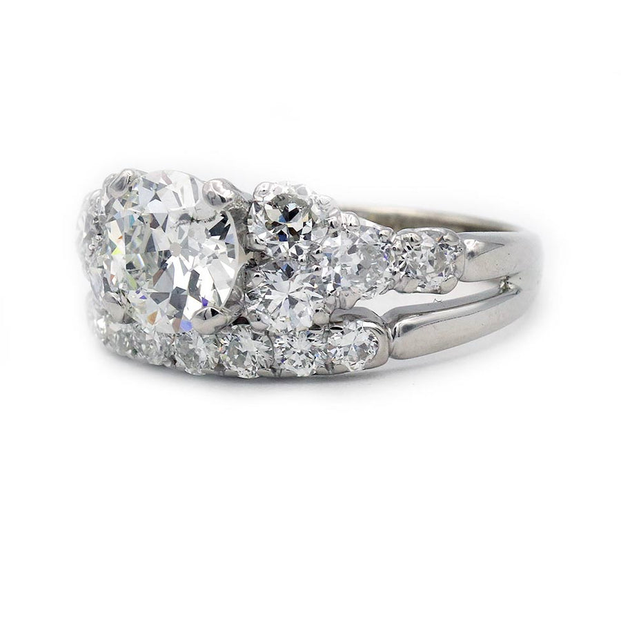 Mid-Century 1.03 Ct Old European Cut Diamond Vintage Wedding Set GIA H/I1