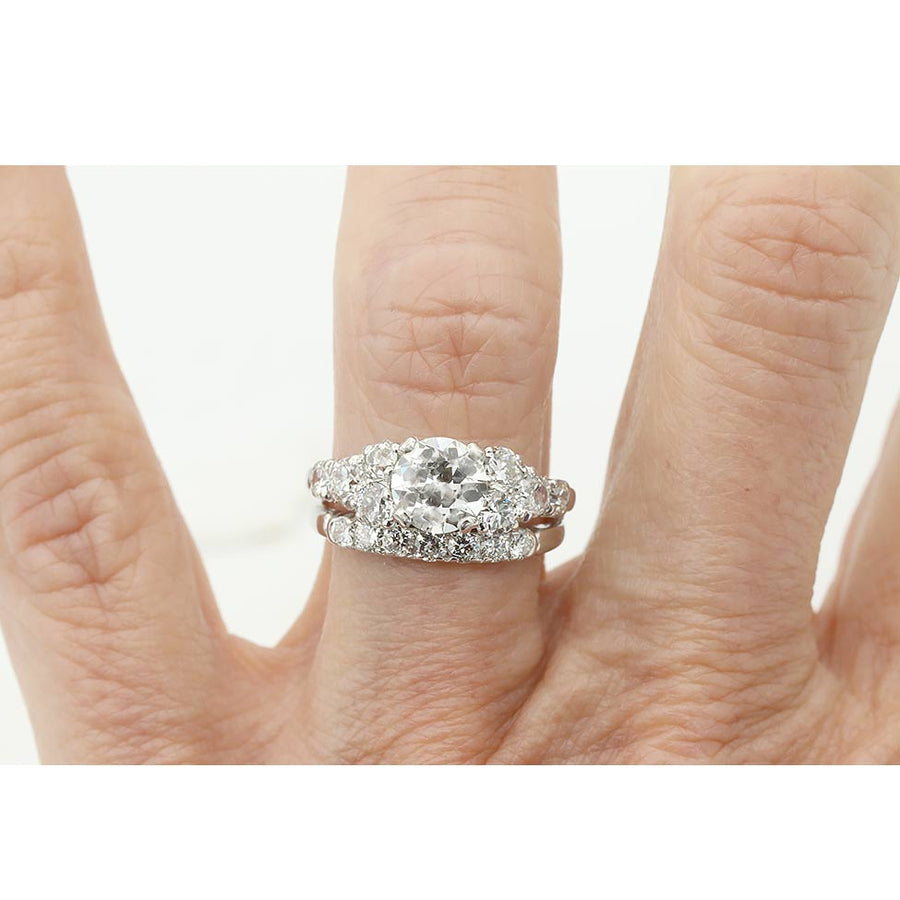 Mid-Century 1.03 Ct Old European Cut Diamond Vintage Wedding Set GIA H/I1