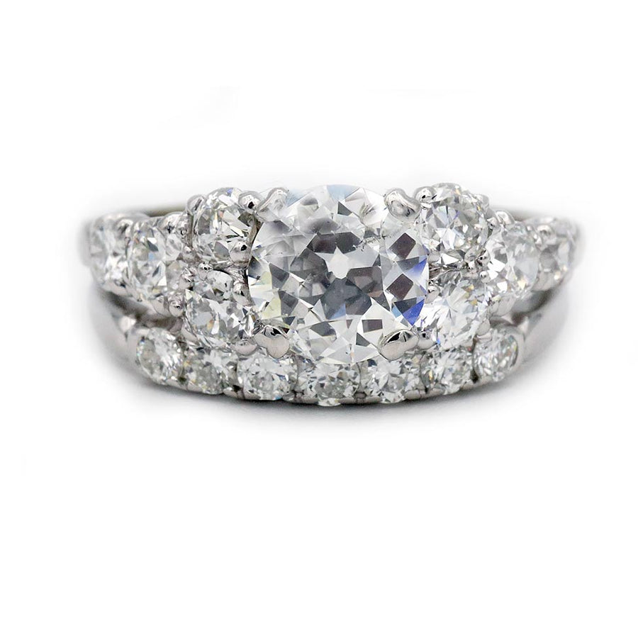 Mid-Century 1.03 Ct Old European Cut Diamond Vintage Wedding Set GIA H/I1