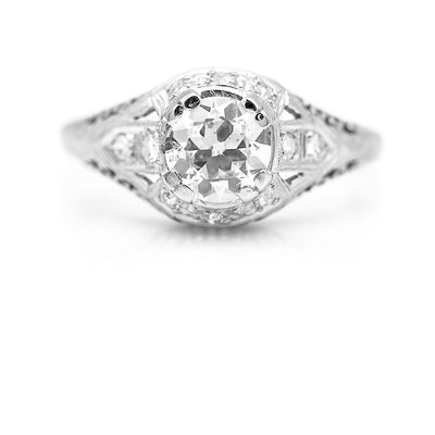 Art Deco 1.11 CTW Old European Cut Diamond Platinum Vintage Engagement Ring GIA D/I1