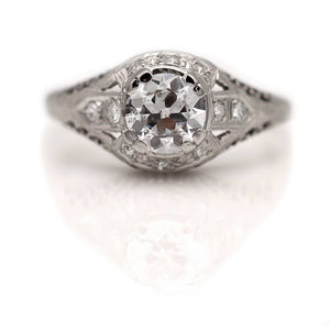 Art Deco 1.11 CTW Old European Cut Diamond Platinum Vintage Engagement Ring GIA D/I1