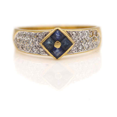 Estate Sapphire & Round Cut Diamond Engagement Ring