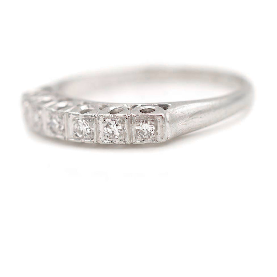 Mid-Century .18 CTW 6 Stone 14 Karat White Gold Estate Wedding Band