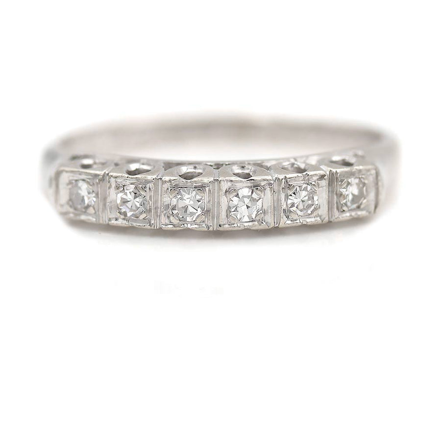 Mid-Century .18 CTW 6 Stone 14 Karat White Gold Estate Wedding Band