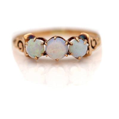 Dainty Victorian 3 Stone Opal Wedding Ring