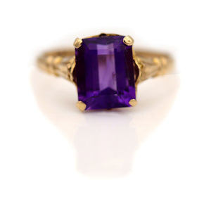 1.50 Carat Victorian Emerald Cut Amethyst Engagement Ring Circa 1900's