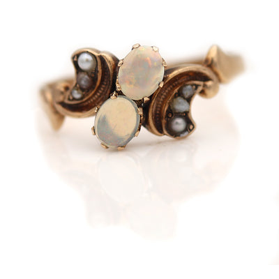 Delicate Victorian Opal & Seed Pearl Wedding Ring