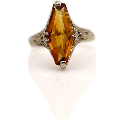 1.50 Carat Art Deco Kite Shape Citrine Engagement Ring – Vintage Gemstone Jewelry