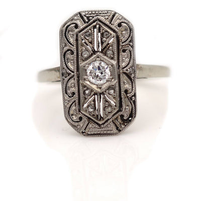 Edwardian Old European Cut Diamond Filigree Engagement Ring Circa 1920's