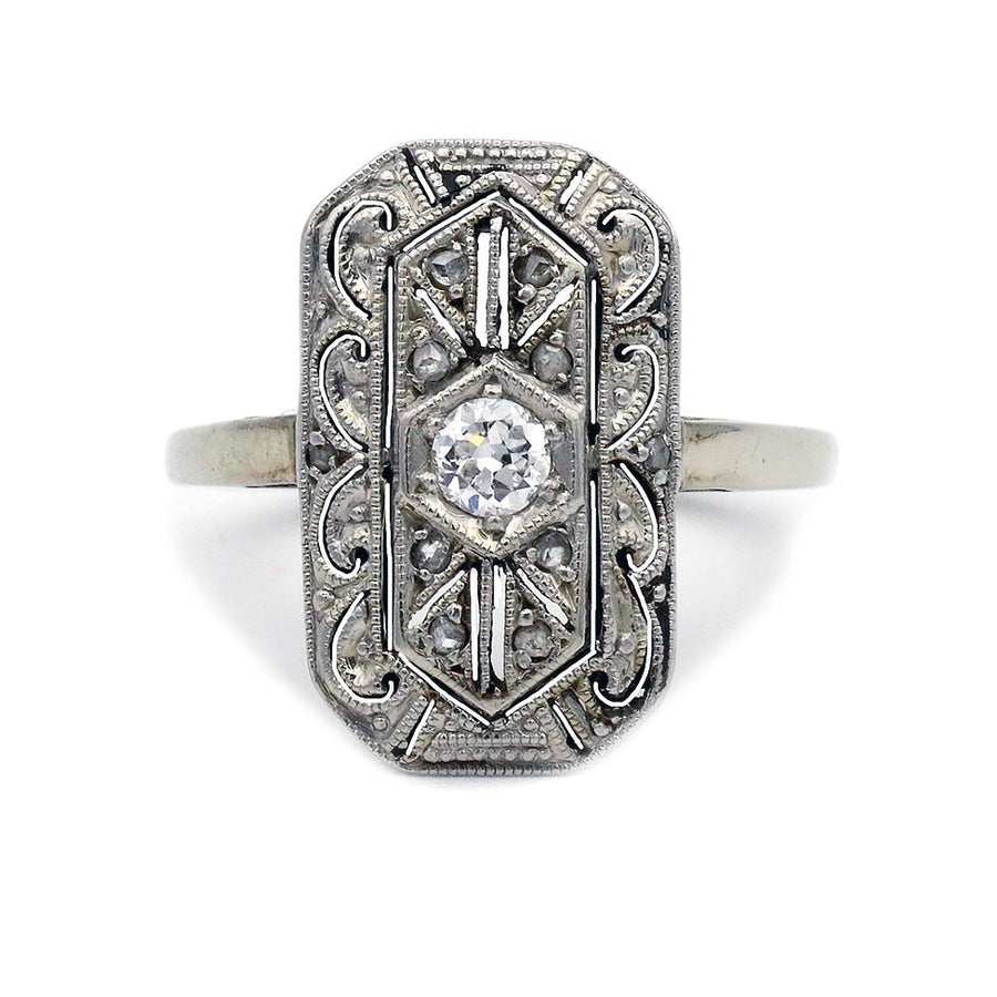 Edwardian .15 CT Old European Cut Diamond Filigree Engagement Ring | Circa 1920s