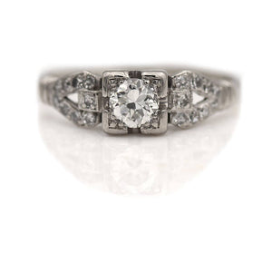 Art Deco Geometric Square Old European Split Shank Engagement Ring