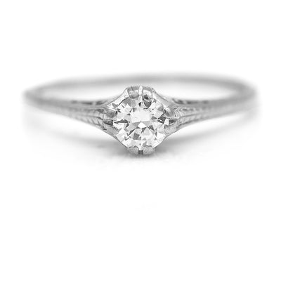 Antique .35 Carat Old European Cut Diamond Solitaire Art Deco Engagement Ring