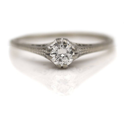 Art Deco .35 Carat Old European Cut Diamond Solitaire Engagement Ring