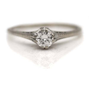 Antique .35 Carat Old European Cut Diamond Solitaire Art Deco Engagement Ring