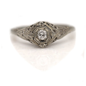 Art Deco .15 CTW Old European Cut Diamond Solitaire Vintage Engagement Ring