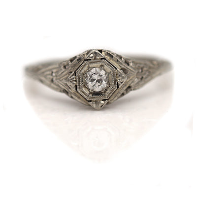 Art Deco Open Metal Work Old European Cut Diamond Solitaire Engagement Ring