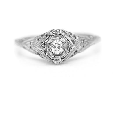 Art Deco .15 CTW Old European Cut Diamond Solitaire Vintage Engagement Ring