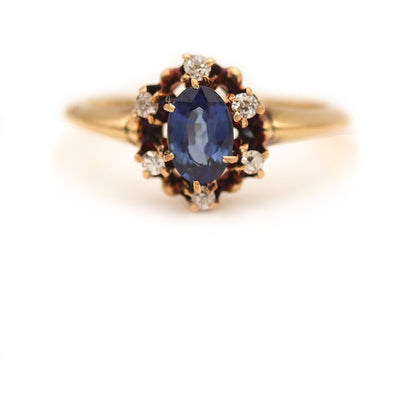 Victorian .62 CTW Oval Cut Sapphire Mine Cut Diamond Antique Engagement Ring