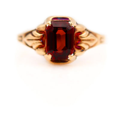 Victorian 1.00 CTW Emerald Cut Garnet Antique Engagement Ring 