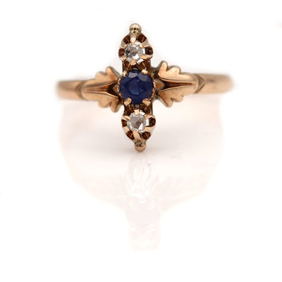 Delicate Victorian Sapphire &amp; Rose Cut Diamond Engagement Ring