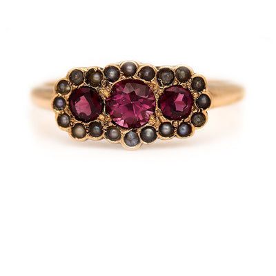 Victorian .60 CTW Purple Garnet Pearl Antique Engagement Ring 