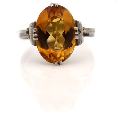 3.00 Carat Art Deco Oval Cut Citrine Engagement Ring – Vintage Gemstone Jewelry