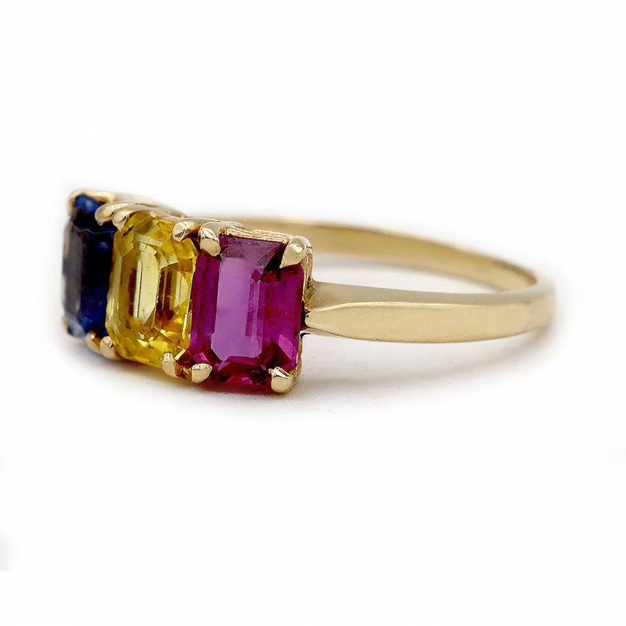 Mid-Century Sapphire Three Stone Engagement Ring | Yellow Gold | 1980s