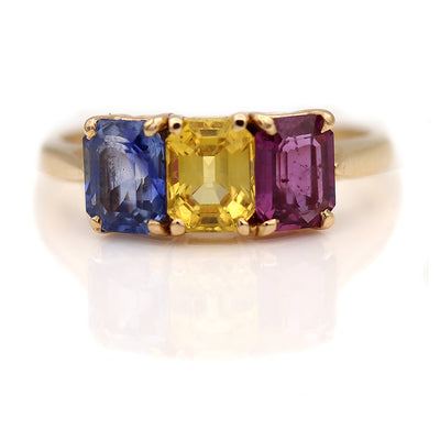 Vintage Pink Yellow Blue Sapphire Engagement Ring Circa 1970's