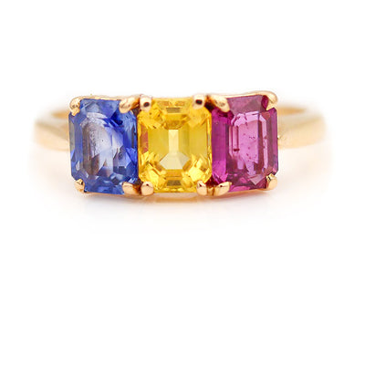 Mid-Century 3.00 CTW Pink Yellow Blue Sapphire Vintage Gemstone Engagement Ring