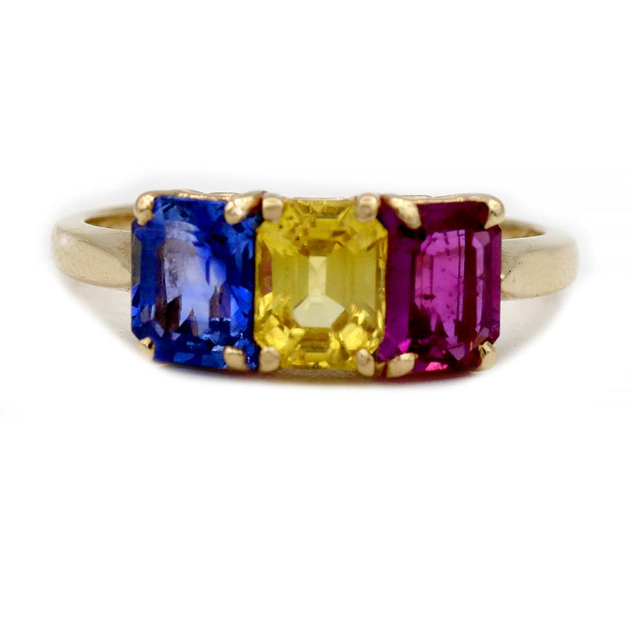 Mid-Century Sapphire Three Stone Engagement Ring | Yellow Gold | 1980s