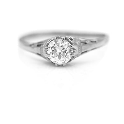 Art Deco .55 Carat Old European Cut Diamond Solitaire Antique Engagement Ring