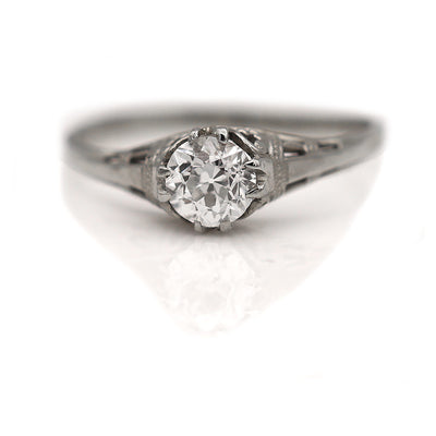 Art Deco .55 Carat Old European Cut Diamond Solitaire Engagement Ring