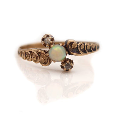 Dainty Victorian Opal & Rose Cut Diamond Engagement Ring