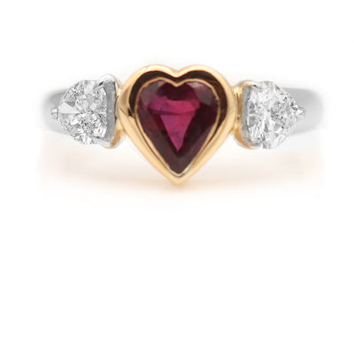 Vintage 2.13 CTW Siamese Ruby Heart Shape Diamond Gemstone Engagement Ring