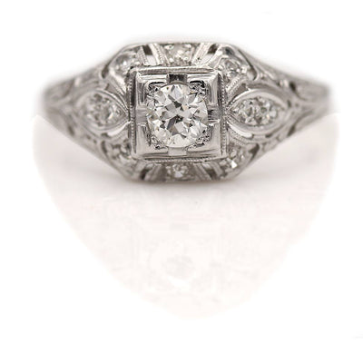 Art Deco Old European Cut Diamond Engagement Ring .30 Ct