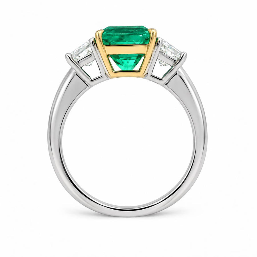Vintage Style 2.01 Ct Colombian Emerald & Shield Cut Diamond Engagement Ring | GIA
