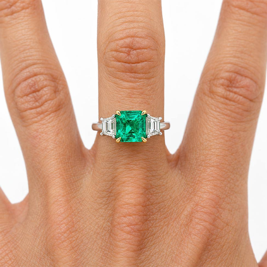 Vintage Style 2.01 Ct Colombian Emerald & Shield Cut Diamond Engagement Ring | GIA
